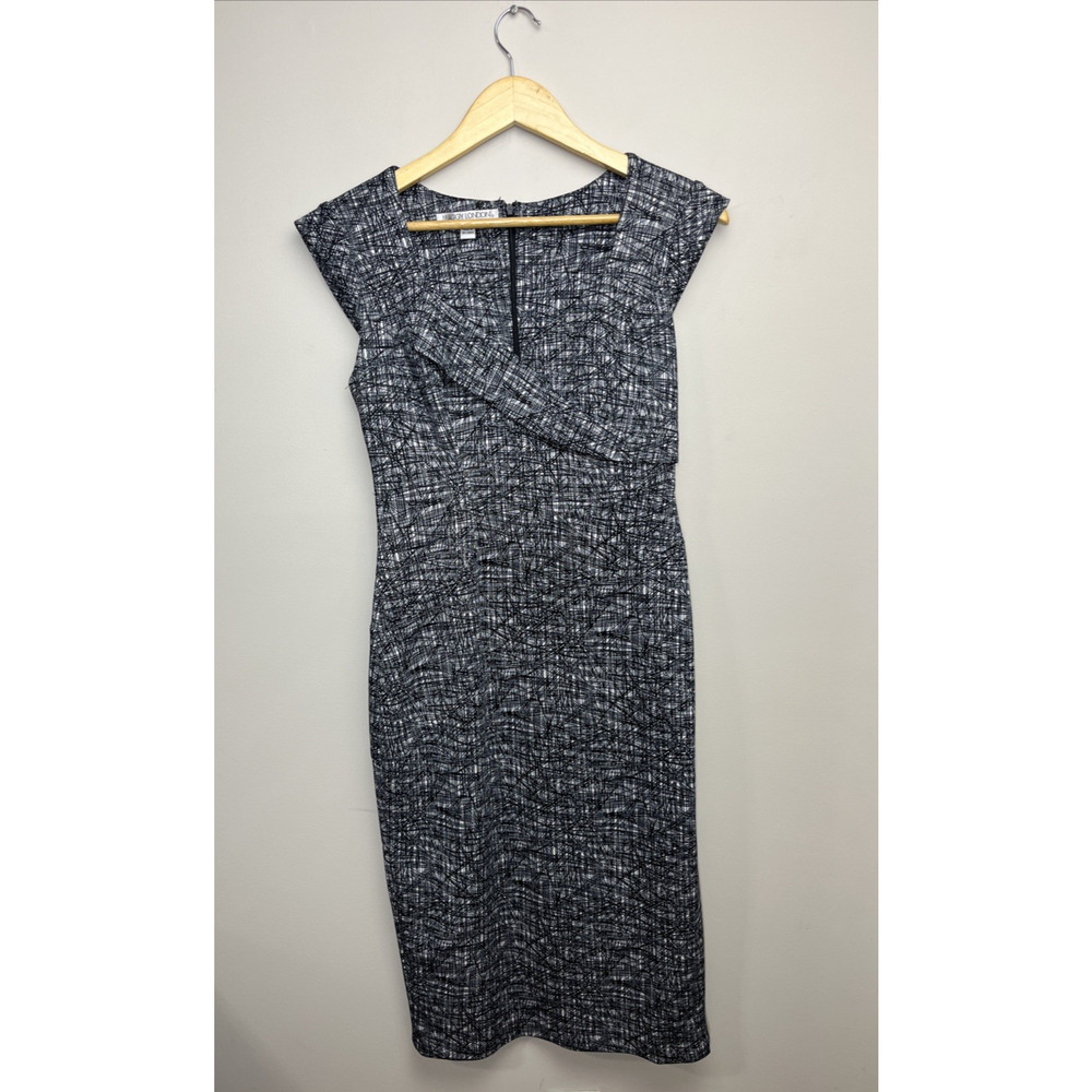 Maggy London Midi Sheath Dress Size 4 Black & White Stretch Career Office Work